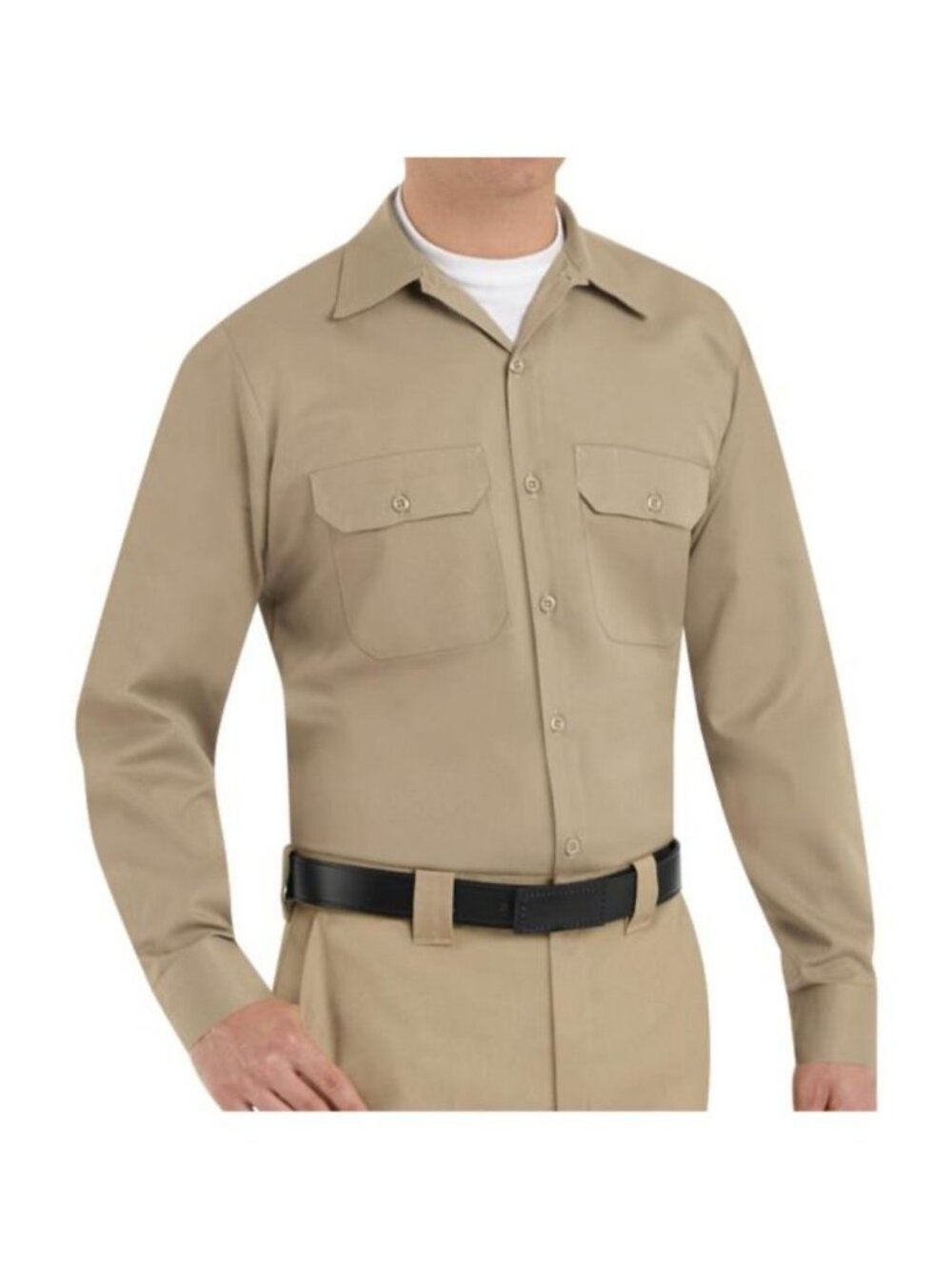 Red Kap Mens Long Sleeve Khaki Work Shirt M 100% Cotton